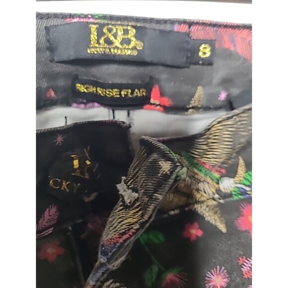 Lucky and Blessed Jeans Wide Leg Flare Size 8 Black Floral Boho Western Rodeo - Picture 7 of 12